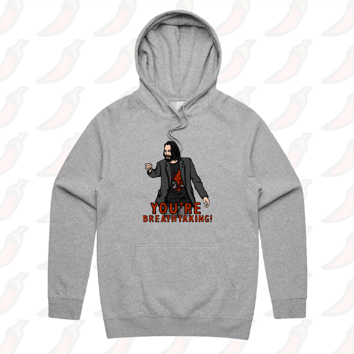 S / Grey / Large Front Print Keanu Breathtaking 👈 - Unisex Hoodie
