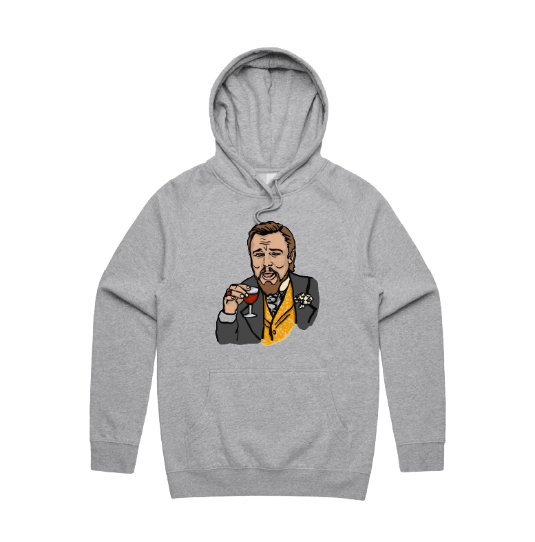 S / Grey / Large Front Print Laughing Leo 🍷 - Unisex Hoodie