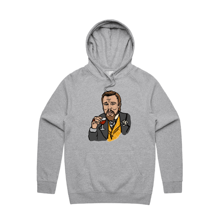 S / Grey / Large Front Print Laughing Leo 🍷 - Unisex Hoodie