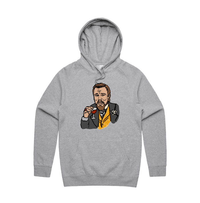 S / Grey / Large Front Print Laughing Leo 🍷 - Unisex Hoodie