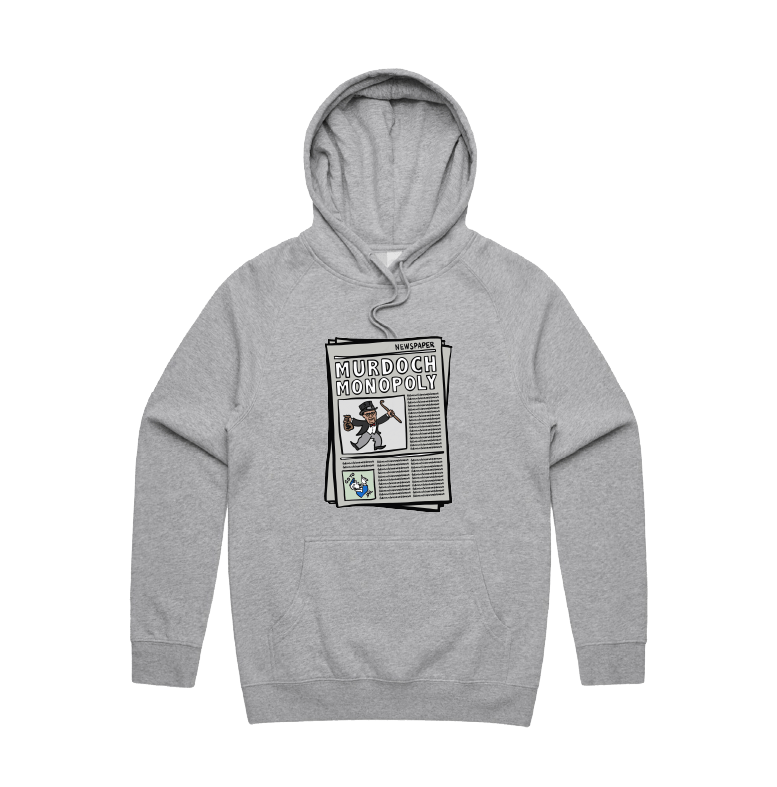 S / Grey / Large Front Print Murdoch Monopoly 📰 - Unisex Hoodie