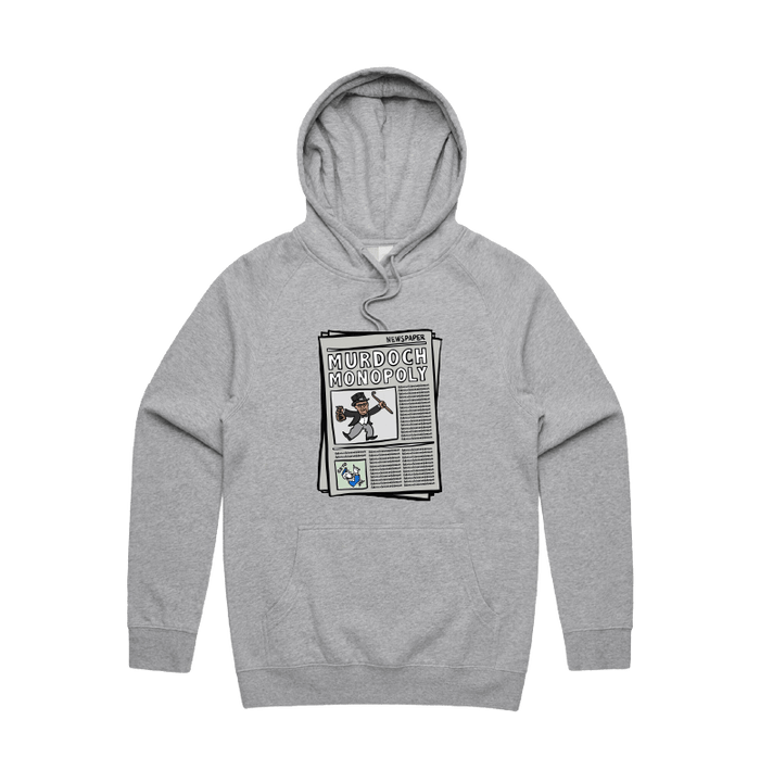 S / Grey / Large Front Print Murdoch Monopoly 📰 - Unisex Hoodie