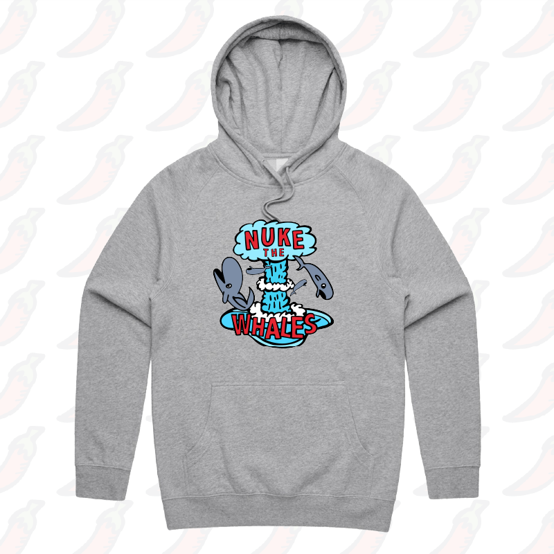 S / Grey / Large Front Print Nuke The Whales 💣🐳 – Unisex Hoodie