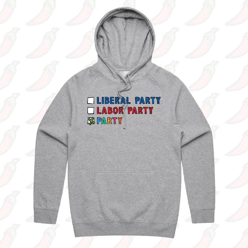 S / Grey / Large Front Print Party Vote ✅ - Unisex Hoodie