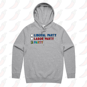 S / Grey / Large Front Print Party Vote ✅ - Unisex Hoodie
