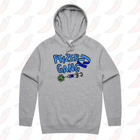 S / Grey / Large Front Print Pfizer Gang 💉 - Unisex Hoodie