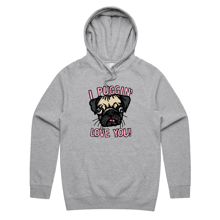 S / Grey / Large Front Print Puggin Love you 🐶❣️ - Unisex Hoodie