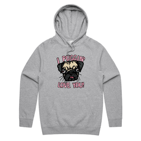 S / Grey / Large Front Print Puggin Love you 🐶❣️ - Unisex Hoodie