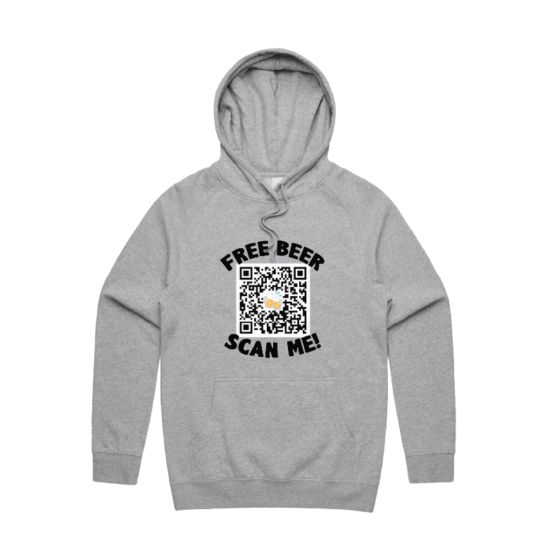 S / Grey / Large Front Print Rick Roll QR Prank 🎵  - Unisex Hoodie