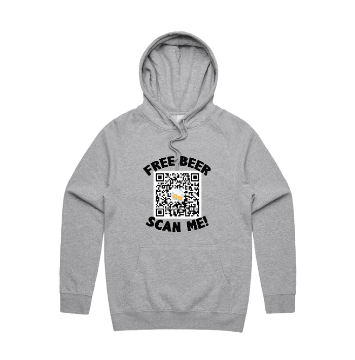 S / Grey / Large Front Print Rick Roll QR Prank 🎵  - Unisex Hoodie