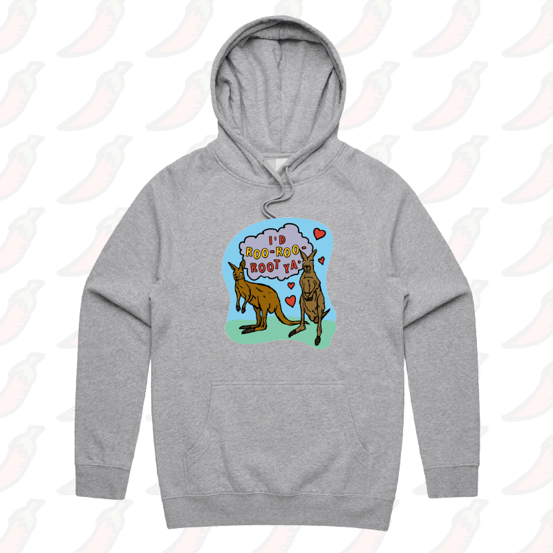S / Grey / Large Front Print Roo Roo Root Ya 🦘 – Unisex Hoodie