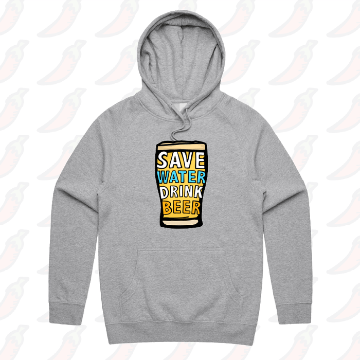 S / Grey / Large Front Print Save Water Drink Beer 🚱🍺 - Unisex Hoodie