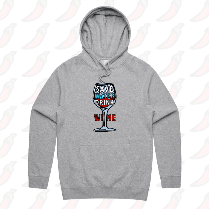 S / Grey / Large Front Print Save Water Drink Wine 🍷- Unisex Hoodie