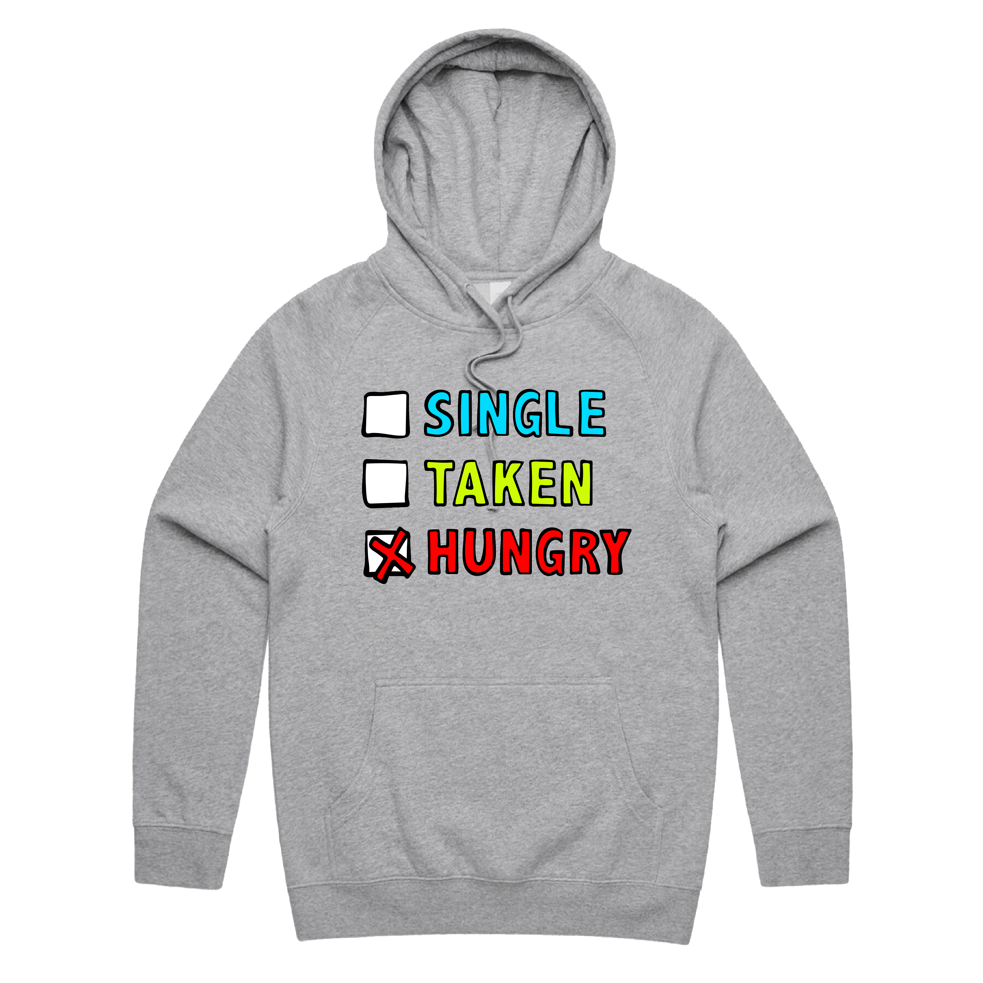 S / Grey / Large Front Print Single Taken Hungry 🍔🍟 - Unisex Hoodie