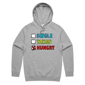 S / Grey / Large Front Print Single Taken Hungry 🍔🍟 - Unisex Hoodie