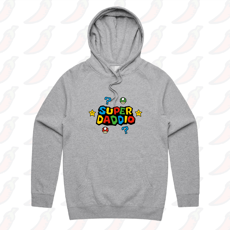 S / Grey / Large Front Print Super Daddio ⭐🍄 – Unisex Hoodie