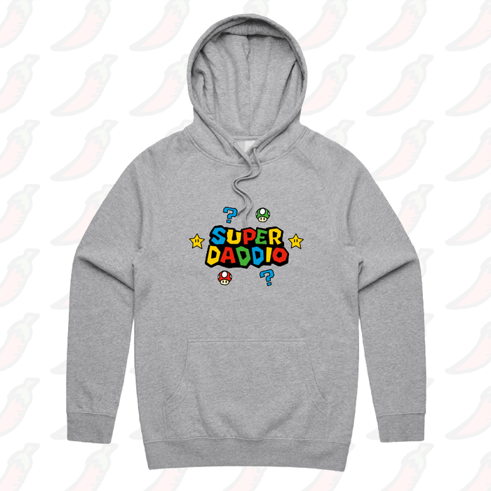 S / Grey / Large Front Print Super Daddio ⭐🍄 – Unisex Hoodie