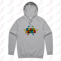 S / Grey / Large Front Print Super Daddio ⭐🍄 – Unisex Hoodie