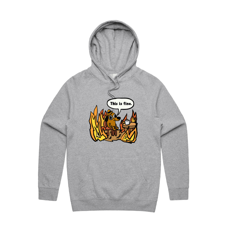 S / Grey / Large Front Print This Is Fine 🔥 - Unisex Hoodie