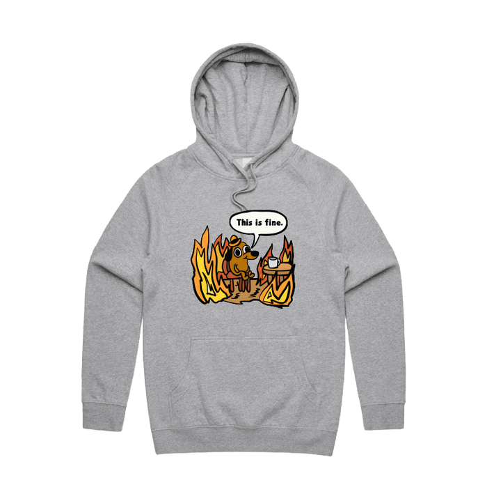 S / Grey / Large Front Print This Is Fine 🔥 - Unisex Hoodie