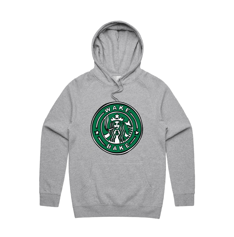 S / Grey / Large Front Print Wake & Bake 🚬 - Unisex Hoodie