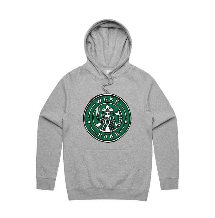 S / Grey / Large Front Print Wake & Bake 🚬 - Unisex Hoodie