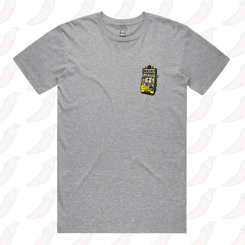 S / Grey / Small Front Design Brickie’s Laptop 🎰 - Men's T Shirt