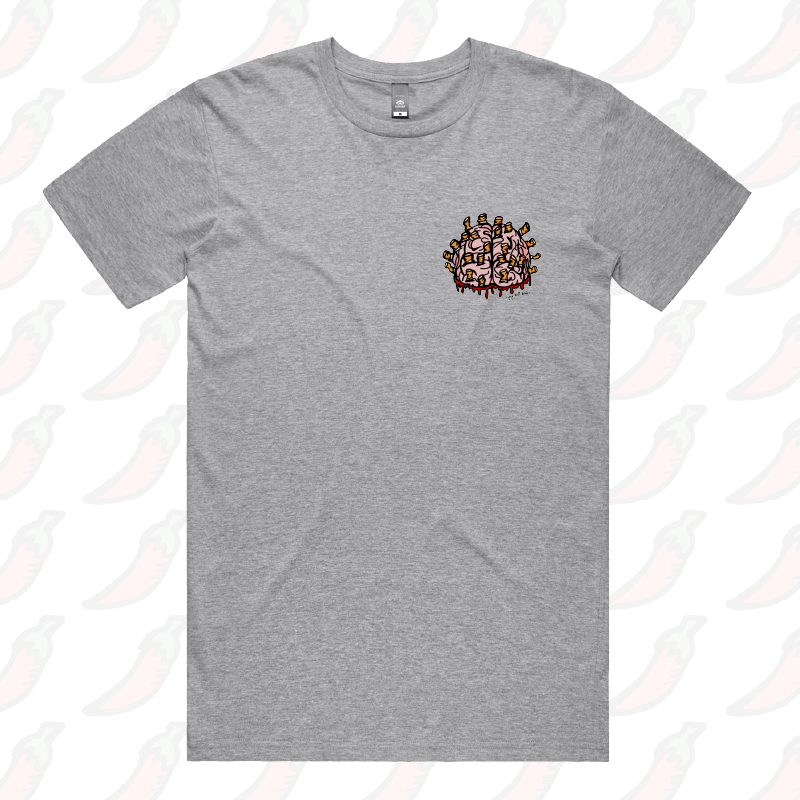 S / Grey / Small Front Design Ciggy Butt-Brain 🚬🧠 - Men's T Shirt