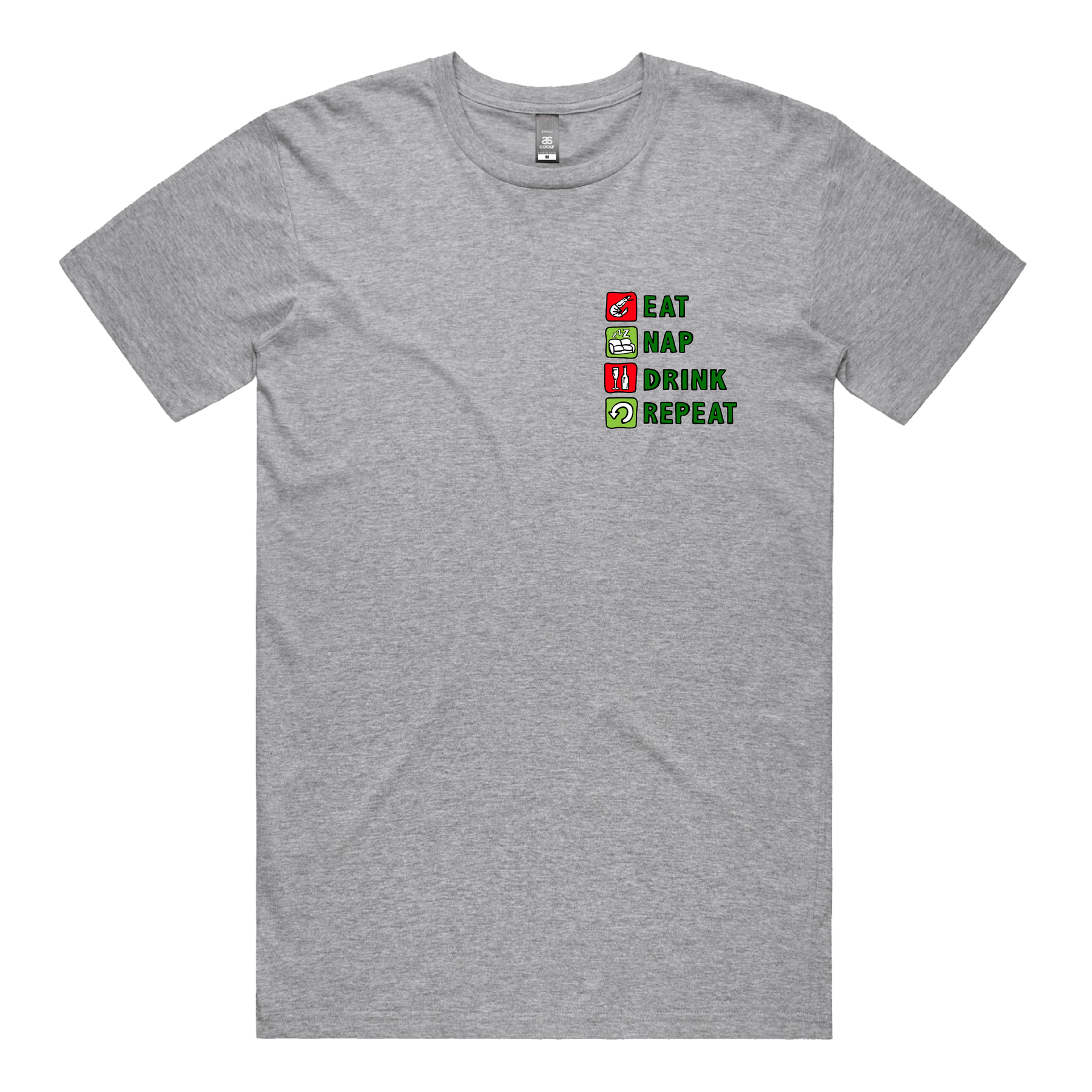 S / Grey / Small Front Design Eat Nap Drink Repeat 🦐💤 - Men's T Shirt