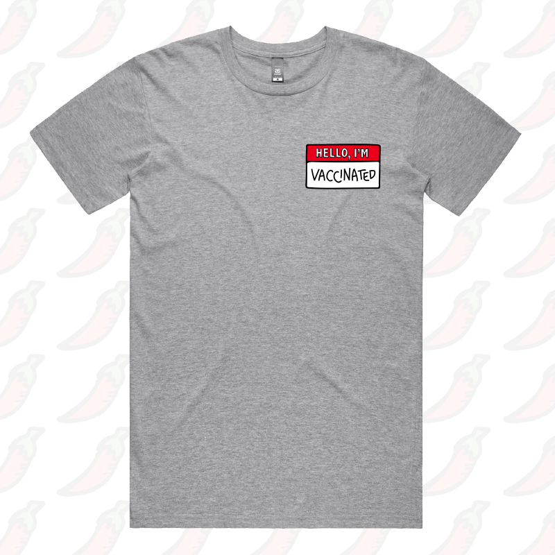 S / Grey / Small Front Design Hello, I'm Vaccinated 👋 - Men's T Shirt