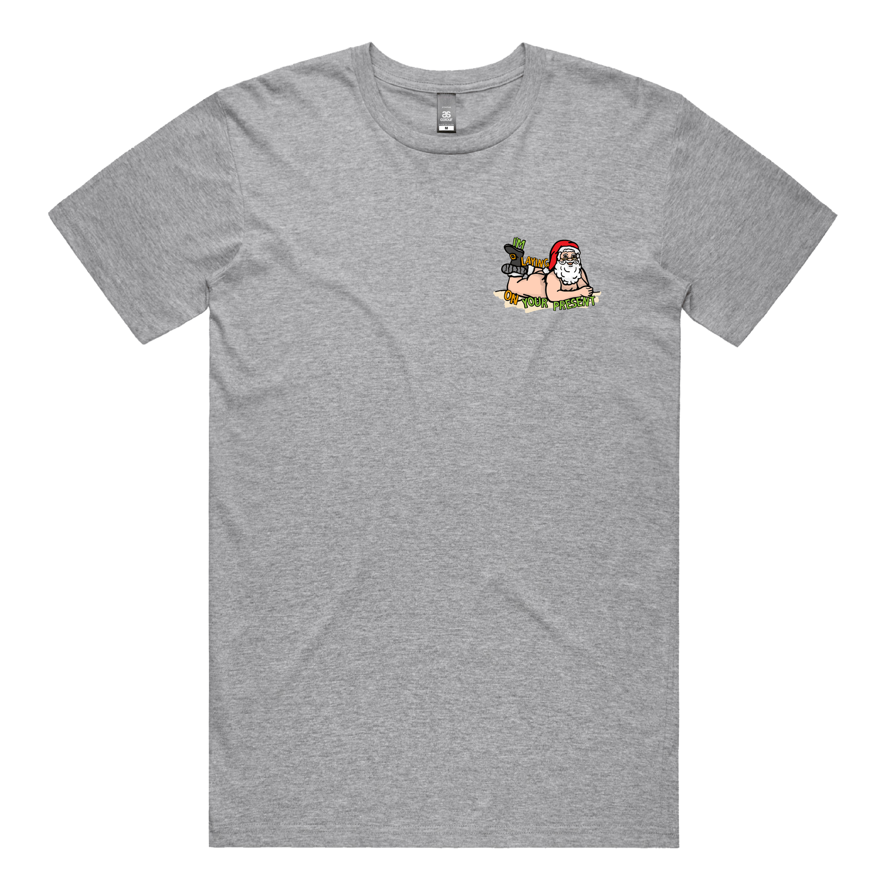 S / Grey / Small Front Design Santa’s Present 🎅🎄- Men's T Shirt