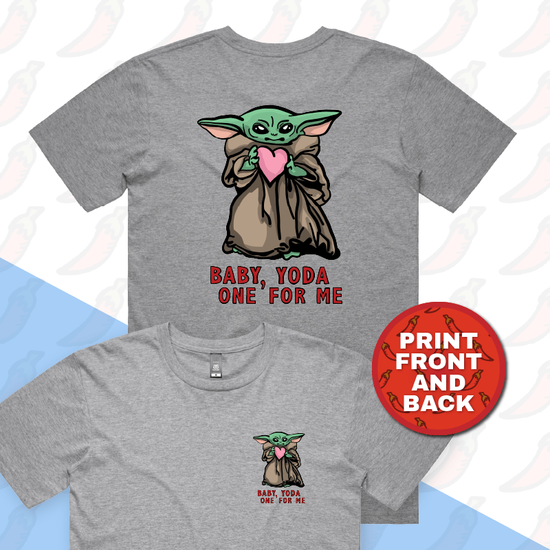 S / Grey / Small Front & Large Back Design Baby Yoda Love 👽❤️ - Men's T Shirt