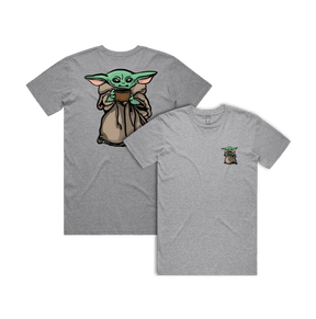 S / Grey / Small Front & Large Back Design Baby Yoda 👶 - Men's T Shirt