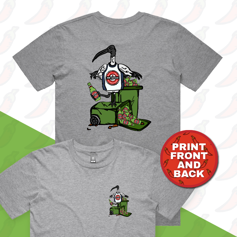 S / Grey / Small Front & Large Back Design Bali Bin Chicken 🗑️ - Men's T Shirt