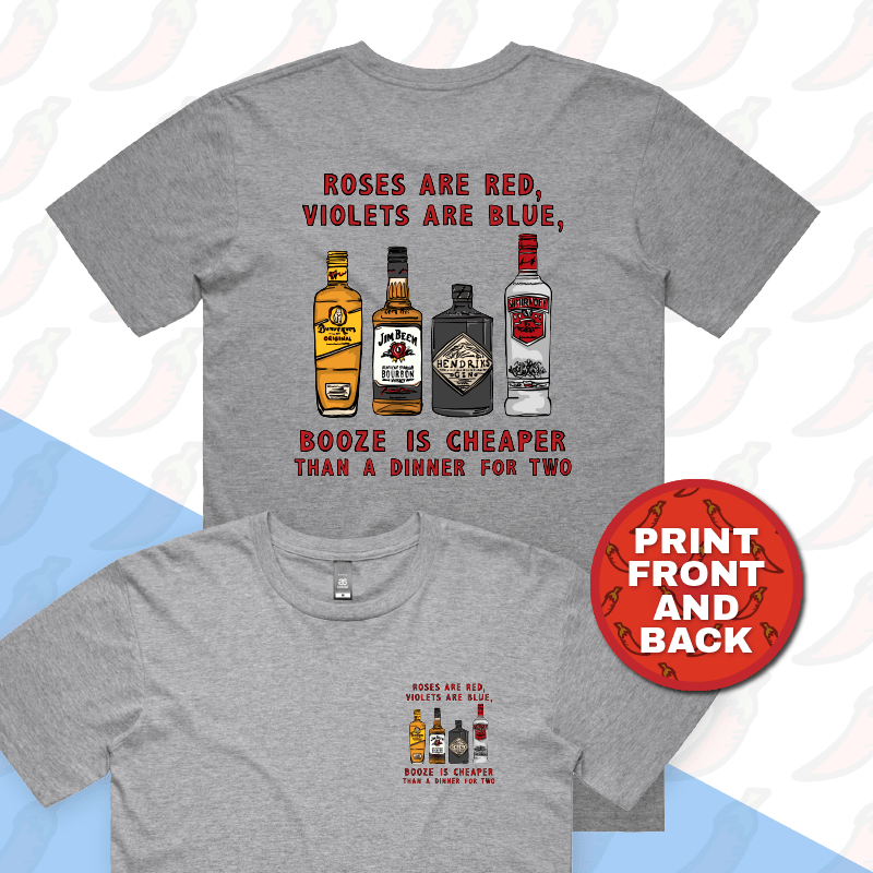 S / Grey / Small Front & Large Back Design Boozy Date Night 🍸 - Men's T Shirt