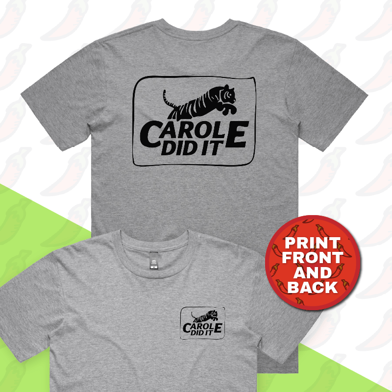 S / Grey / Small Front & Large Back Design Carole Did It 🥩 - Men's T Shirt