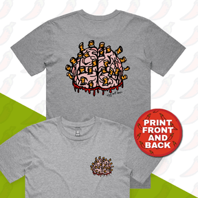 S / Grey / Small Front & Large Back Design Ciggy Butt-Brain 🚬🧠 - Men's T Shirt