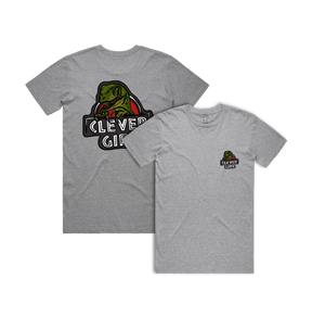 S / Grey / Small Front & Large Back Design Clever Girl 🦖 - Men's T Shirt