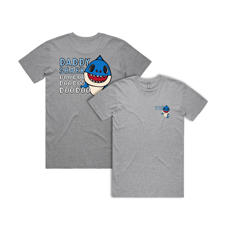 S / Grey / Small Front & Large Back Design Daddy Shark 🦈 - Men's T Shirt