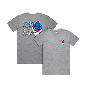 S / Grey / Small Front & Large Back Design Daddy Shark 🦈 - Men's T Shirt