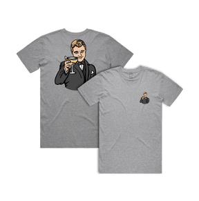 S / Grey / Small Front & Large Back Design DiCaprio Gatsby Cheers 🍸 - Men's T Shirt