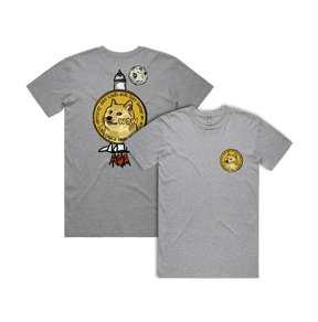 S / Grey / Small Front & Large Back Design Dogecoin 🚀 - Men's T Shirt