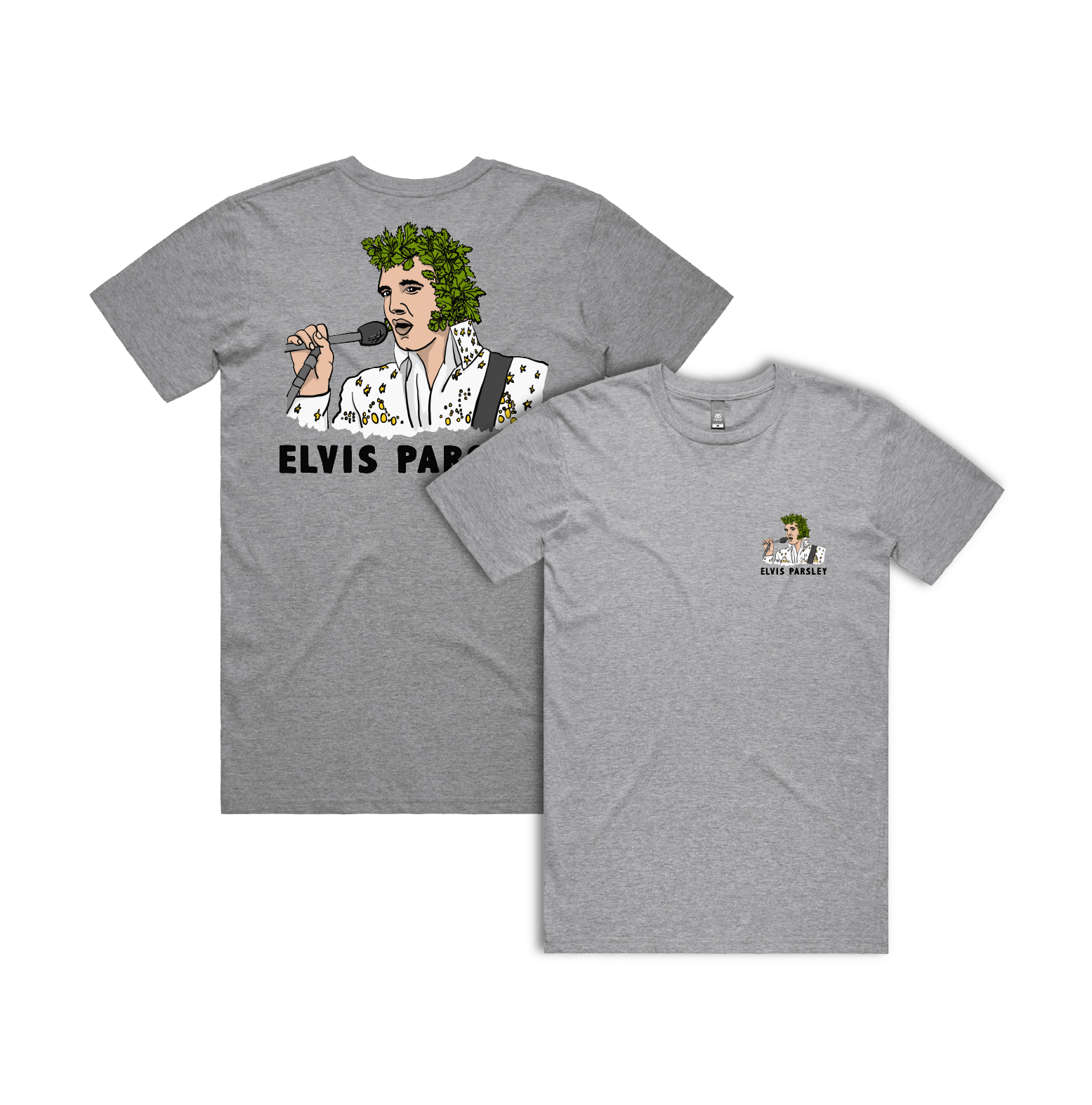 S / Grey / Small Front & Large Back Design Elvis Parsley 🌿 - Men's T Shirt