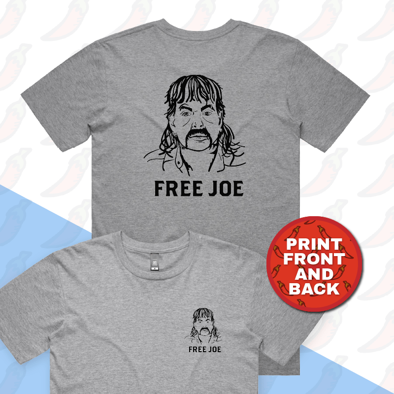S / Grey / Small Front & Large Back Design Free Joe 🚔 - Men's T Shirt