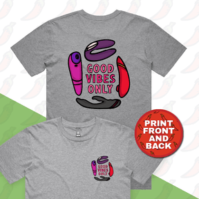 S / Grey / Small Front & Large Back Design Good Vibes Only 🍡 – Men's T Shirt