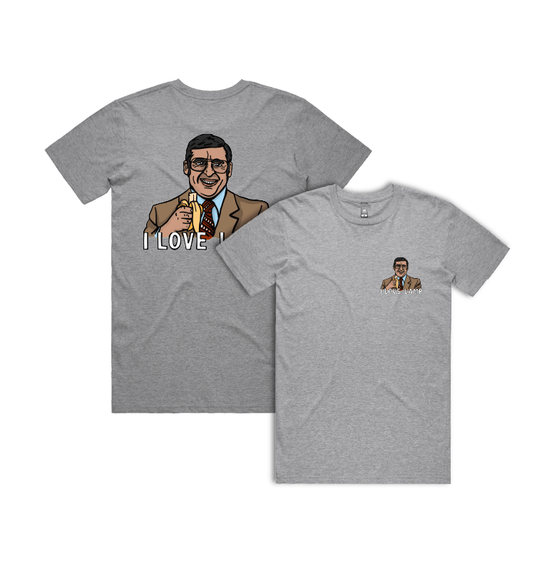 S / Grey / Small Front & Large Back Design I Love Lamp ❤️ - Men's T Shirt