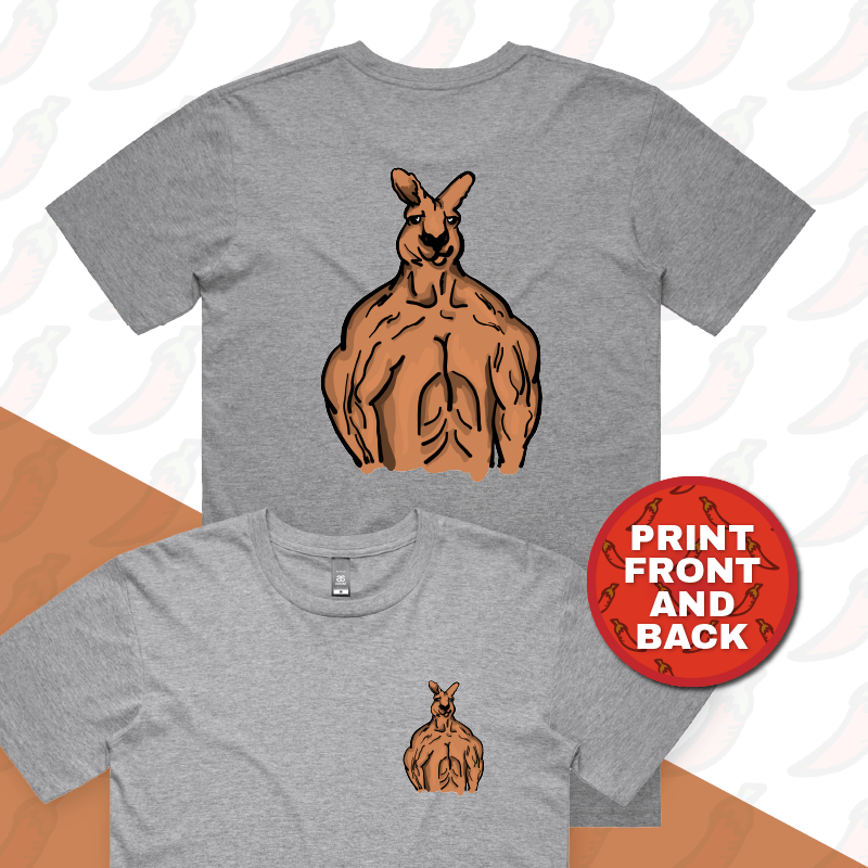 S / Grey / Small Front & Large Back Design Jacked Kangaroo 🦘 - Men's T Shirt