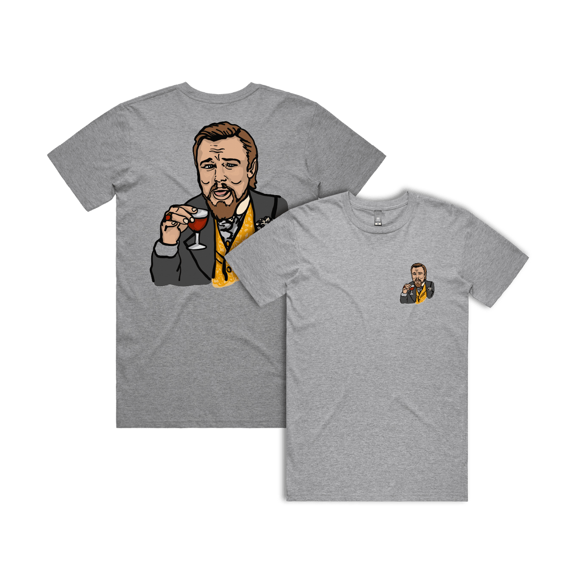 S / Grey / Small Front & Large Back Design Laughing Leo 🍷 - Men's T Shirt