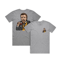 S / Grey / Small Front & Large Back Design Laughing Leo 🍷 - Men's T Shirt