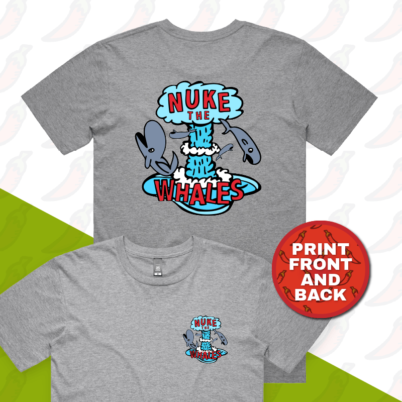 S / Grey / Small Front & Large Back Design Nuke The Whales 💣🐳 – Men's T Shirt